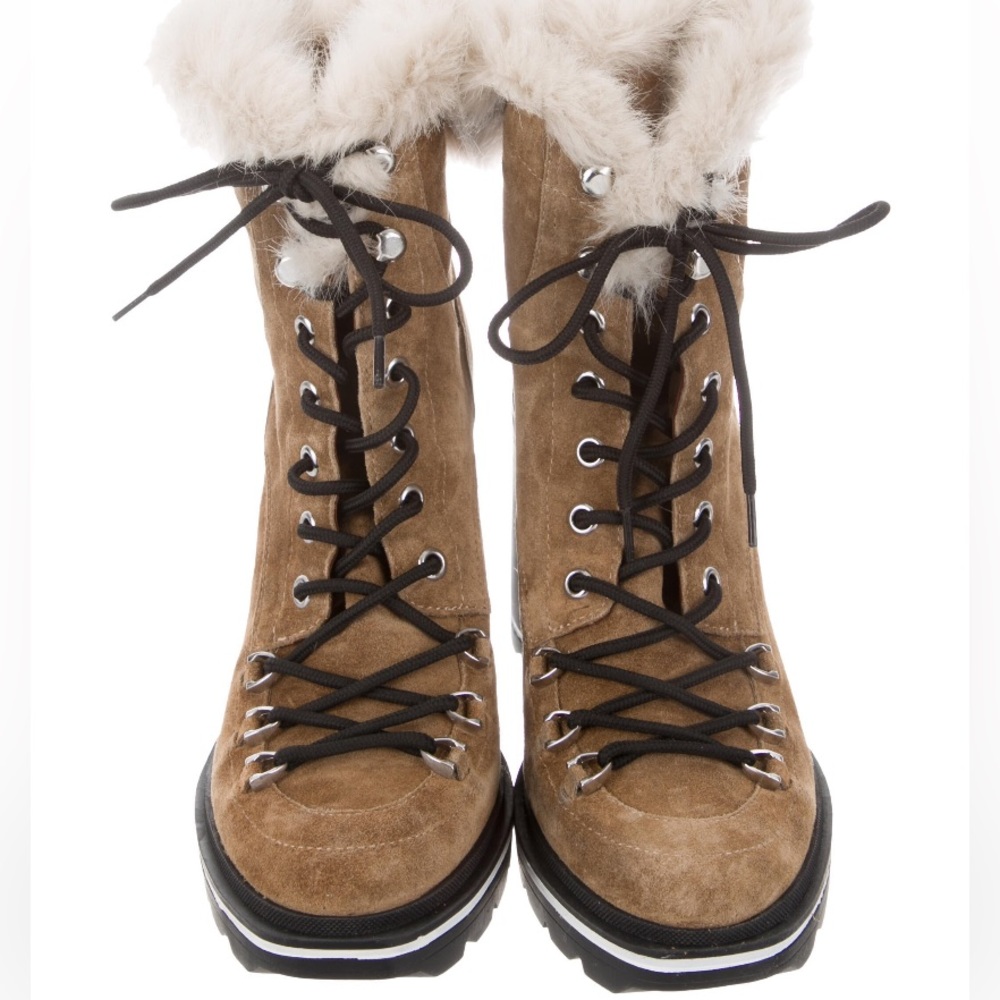 Sigerson Morrison suede ankle boots, chunky heel, faux fur lined, like new sz 8